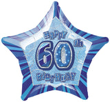 Black Glitz 60th Birthday Star Foil Balloon 50cm - Party Savers