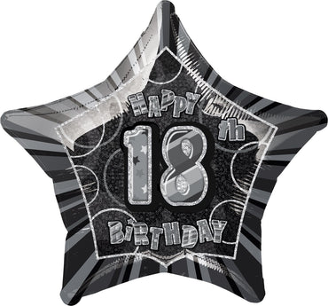 Black Glitz 18th Birthday Star Foil Balloon 50cm - Party Savers