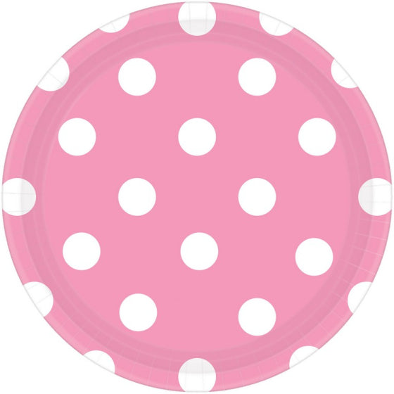New Pink Dots Round Paper Plates 23cm 8pk
