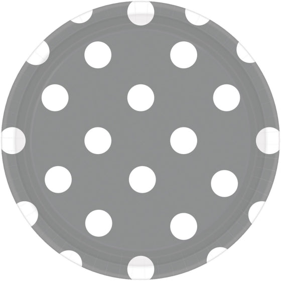 Silver Dots Round Paper Plates 23cm 8pk
