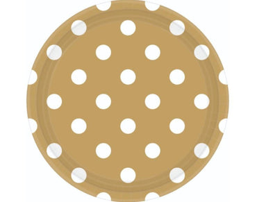 Gold Dots Round Paper Plates 23cm 8pk