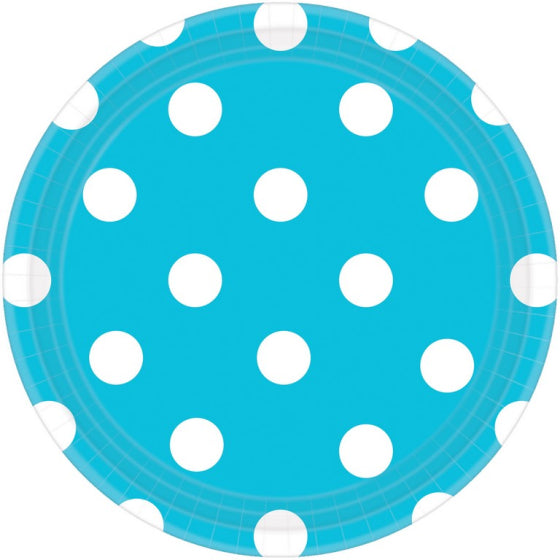 Caribbean Blue Dots Round Paper Plates 23cm 8pk