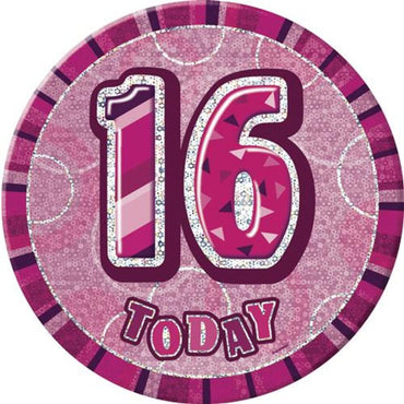 Glitz Pink Jumbo 16 Birthday Badge Each