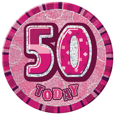 Pink Glitz Birthday Badge - 50 - Party Savers