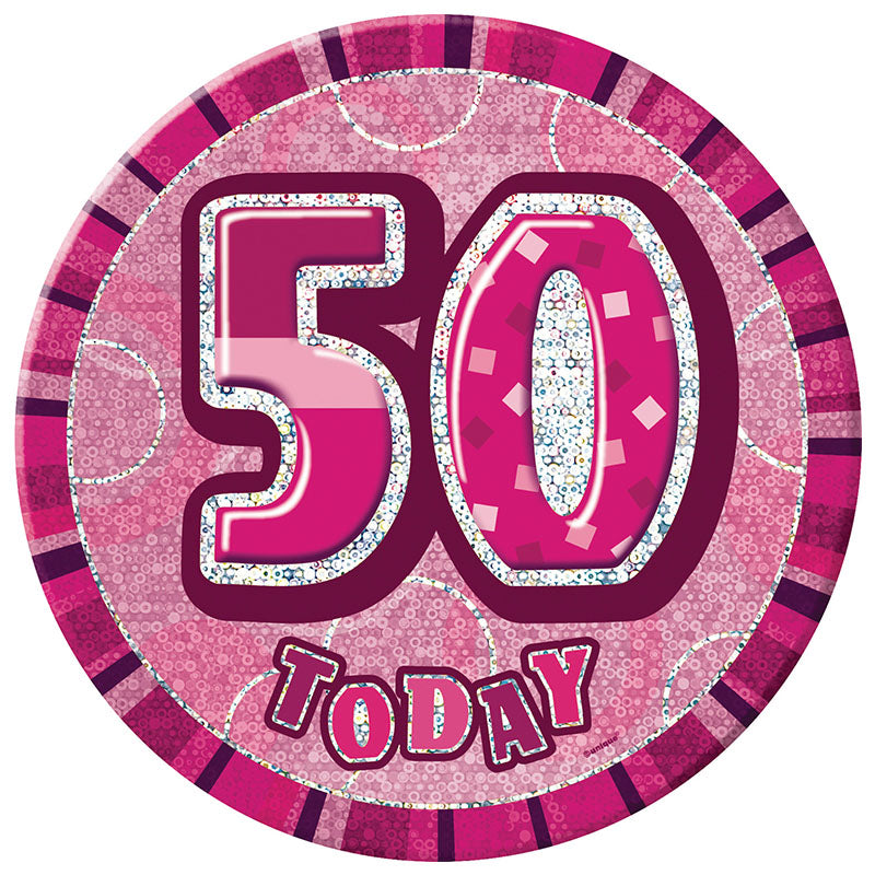 Pink Glitz Birthday Badge - 50 - Party Savers