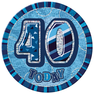 Blue Glitz Birthday Badge - 40 - Party Savers