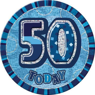 Glitz Blue 50 Jumbo Birthday Badge Each