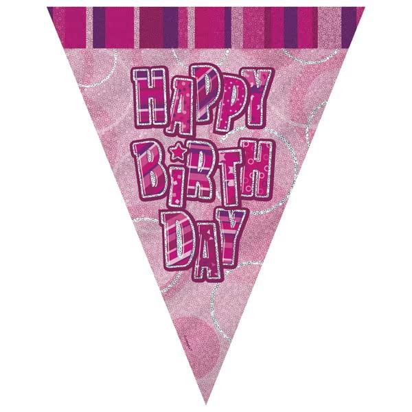 Black Glitz Happy Birthday Flag Banner 3.65m - Party Savers