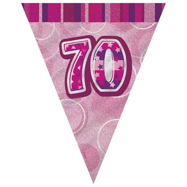 Pink Glitz 70th Flag Banner 3.65m - Party Savers