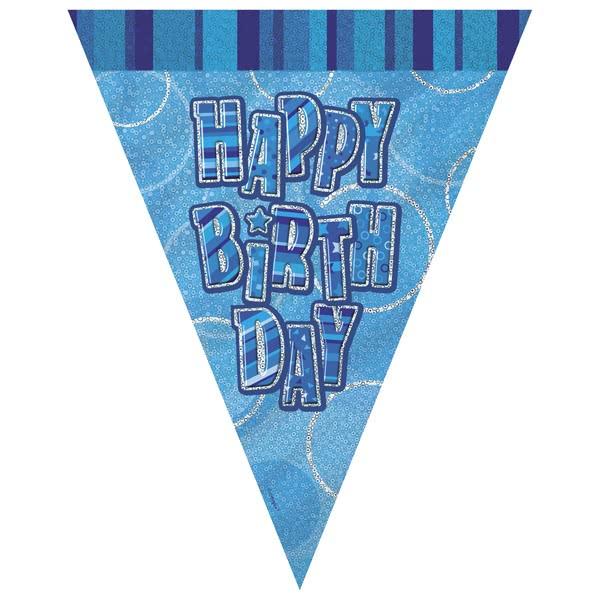Blue Glitz Happy Birthday Flag Banner 3.65M - Party Savers