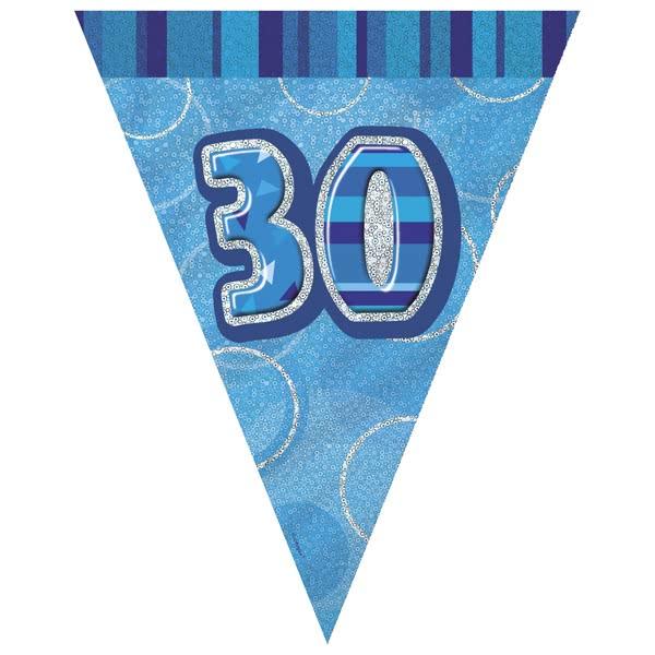Blue Glitz 30th Flag Banner 3.65M - Party Savers