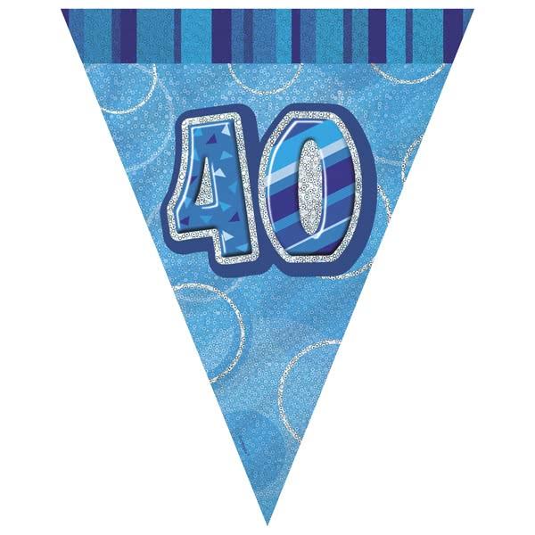Blue Glitz 40th Flag Banner 3.65M - Party Savers