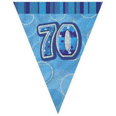 Blue Glitz 70th Flag Banner 3.65M - Party Savers