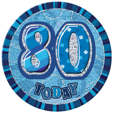 Blue Glitz Birthday Badge - 80 - Party Savers