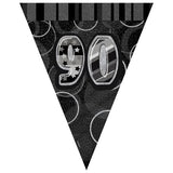 Black Glitz 90th Flag Banner 3.65m - Party Savers