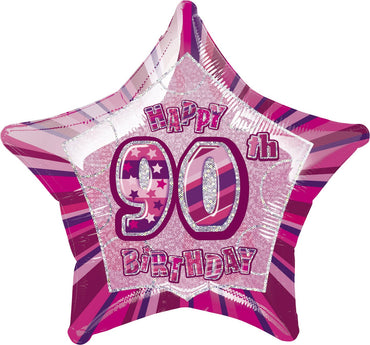 Pink Glitz 90th Birthday Star Foil Balloon 50cm - Party Savers