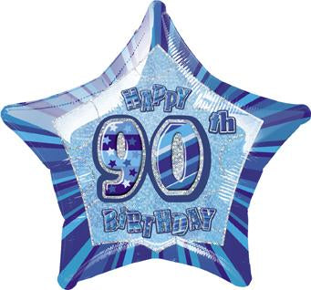 Blue Glitz 90th Birthday Star Foil Balloon 50cm - Party Savers