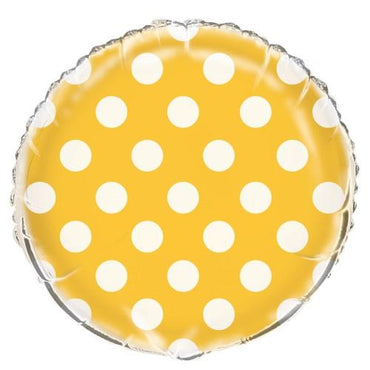 Yellow Dots Round Foil Balloon 45cm - Party Savers