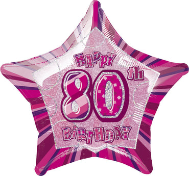Pink Glitz 80th Birthday Star Foil Balloon 50cm - Party Savers