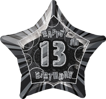 Black Glitz 13th Birthday Star Foil Balloon 50cm - Party Savers