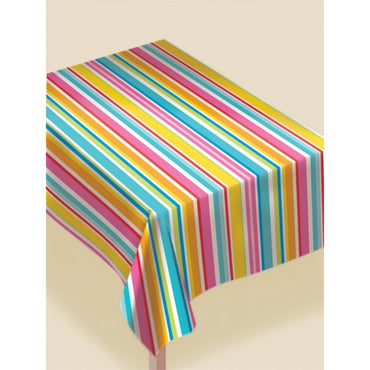 Multi Stripe Border Flannel-Backed Vinyl Tablecover - Oblong - Party Savers