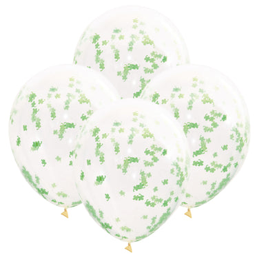 Clear Balloons With Shamrock Confetti 40cm 5pk - Party Savers
