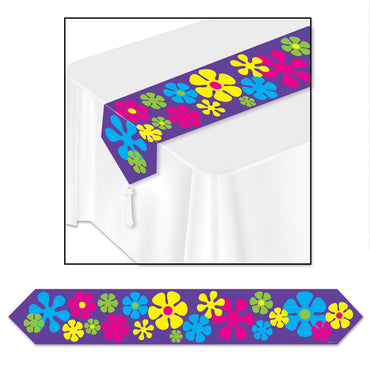 Printed Retro Flowers Table Runner 11in x 6ft - Party Savers