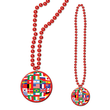 Beads With International Flag Medallion 33in Each