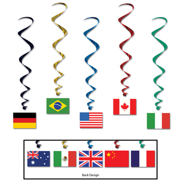 International Flag Whirls 5pk - Party Savers