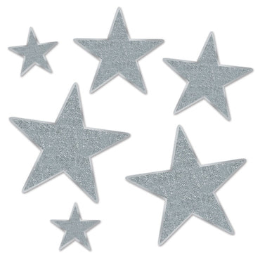 Silver Glittered Foil Star Cutouts Assorted 6pk - Party Savers