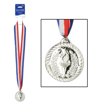 Silver Medal With Ribbon 5cm - Party Savers