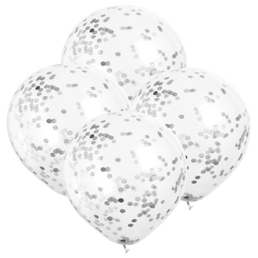 Clear Balloons With Black Confetti 30cm 6pk - Party Savers