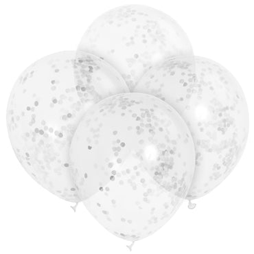 Clear Balloons With Silver Confetti 30cm 6pk - Party Savers