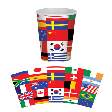 International Flag Beverage Cups 266ml 8pk - Party Savers
