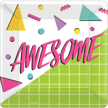 Awesome Party 80's Square Plates 25cm 8pk - Party Savers