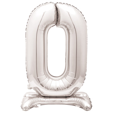 Silver Number 0 Standing Air-Filled Foil Balloon 76.2cm Each