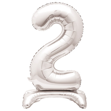 Silver Number 2 Standing Air-Filled Foil Balloon 76.2cm Each