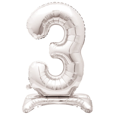 Silver Number 3 Standing Air-Filled Foil Balloon 76.2cm Each