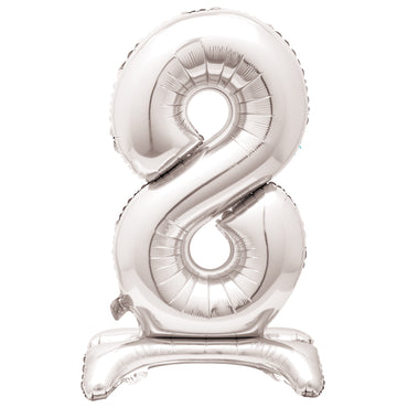 Silver Number 8 Standing Air-Filled Foil Balloon 76.2cm Each