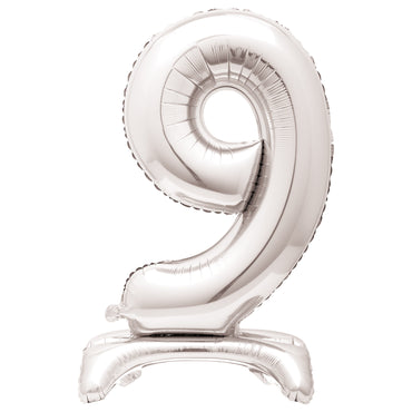 Silver Number 9 Standing Air-Filled Foil Balloon 76.2cm Each