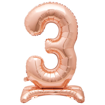 Rose Gold Number 3 Standing Air-Filled Foil Balloon 76.2cm Each