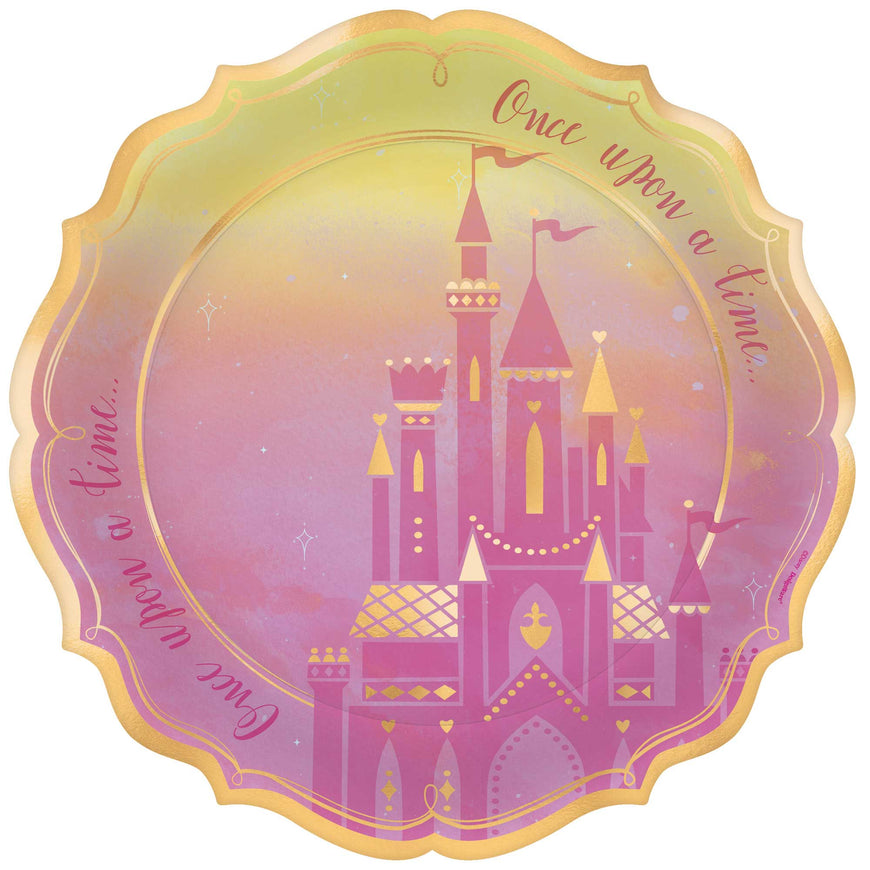 Disney Princess Once Upon A Time Shaped Metallic Plates 26cm 8pk - Party Savers
