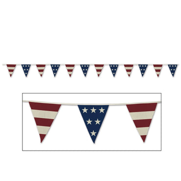 Americana Fabric Pennant Banner 9.5in x12ft Each - Party Savers