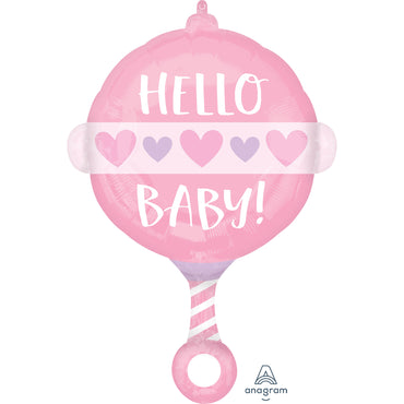 Standard Shape Baby Girl Rattle Hello Baby - Party Savers