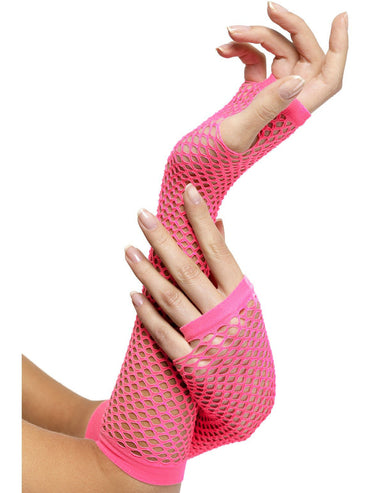 Bright Pink Fishnet Gloves - Party Savers