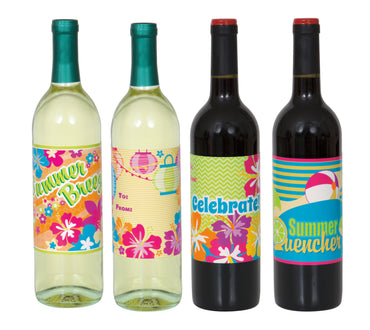 Luau Wine Bottle Labels 4pk - Party Savers