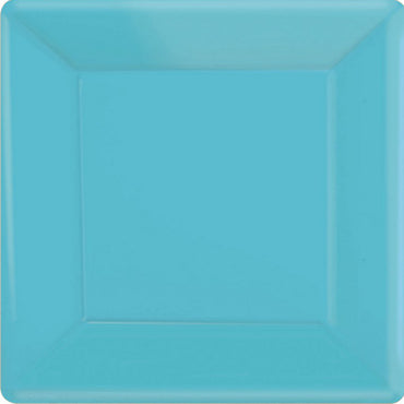 Caribbean Blue Square Paper Plates 17cm 20pk - Party Savers