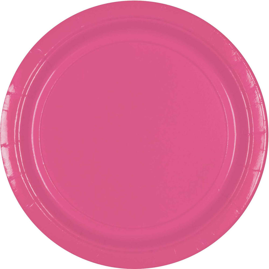Bright Pink Round Paper Plates 23cm 20pk - Party Savers
