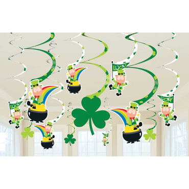 St Patricks Day Value Pack Foil Swirl Decorations 12pk
