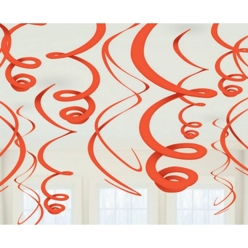 Apple Red Plastic Swirl Decorations 56cm 12pk - Party Savers